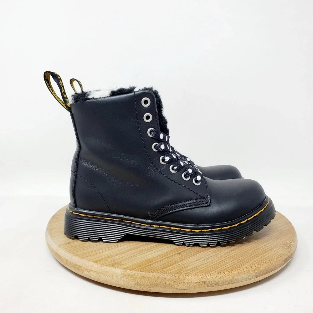 Dr Martens Serena Boots Kids 11 Black Lined Polka Dot Zip 8 Eye Boys Girls Shoes